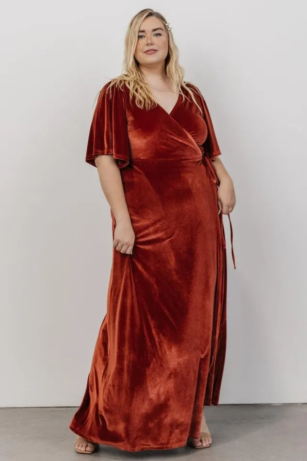 Women Meghan Velvet Wrap Maxi Dress Terracotta Baltic Born Maxi Dresses Women Meghan Velvet Wrap Maxi Dress Terracotta Baltic Born Maxi Dresses