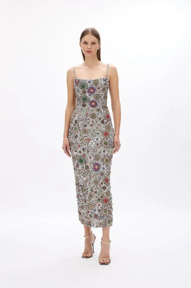 Women Midi Dresses Rachel Gilbert Francesca Star Gown Silver