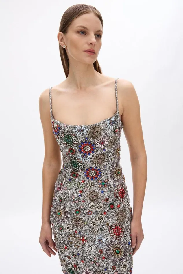 Women Midi Dresses Rachel Gilbert Francesca Star Gown Silver