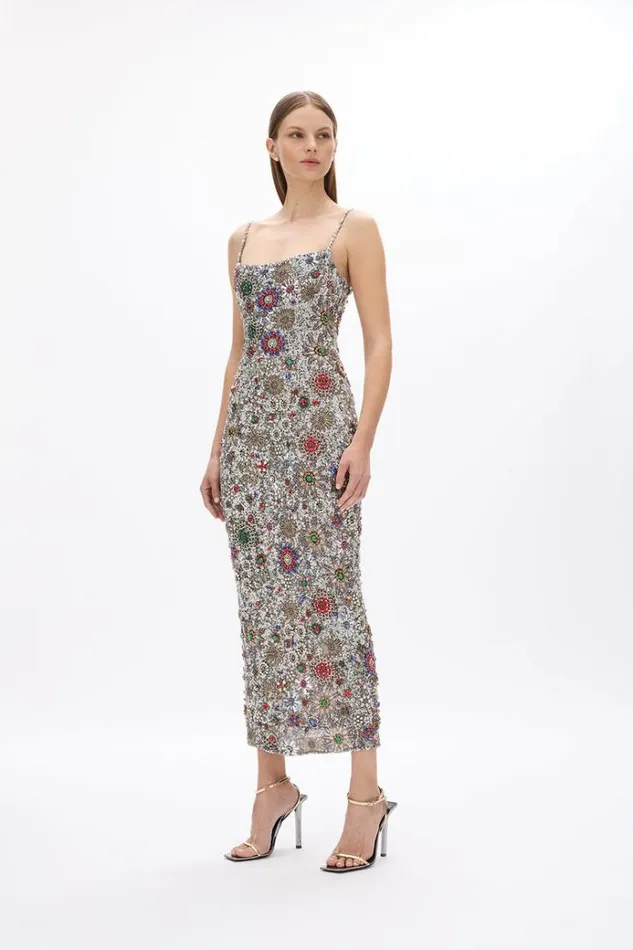 Women Midi Dresses Rachel Gilbert Francesca Star Gown Silver