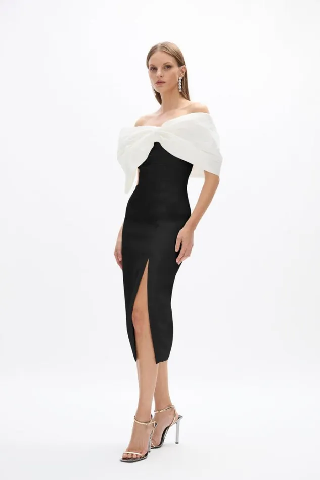 Women Midi Dresses Rachel Gilbert Kace Dress In BlackIvory