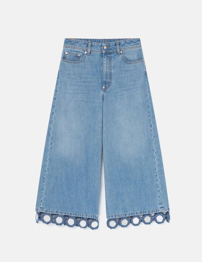 Women Mirror Crochet WideLeg Jeans Light Blue Vintage Denim Stella McCartney Pants And Shorts