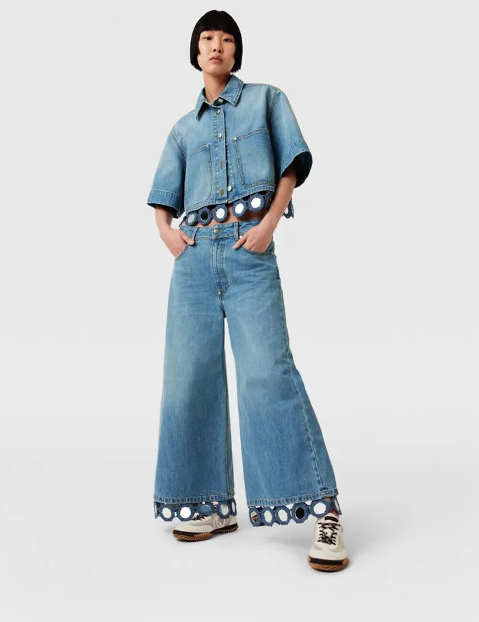 Women Mirror Crochet WideLeg Jeans Light Blue Vintage Denim Stella McCartney Pants And Shorts Women Mirror Crochet WideLeg Jeans Light Blue Vintage Denim Stella McCartney Pants And Shorts