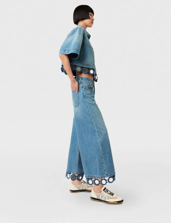 Women Mirror Crochet WideLeg Jeans Light Blue Vintage Denim Stella McCartney Pants And Shorts Women Mirror Crochet WideLeg Jeans Light Blue Vintage Denim Stella McCartney Pants And Shorts