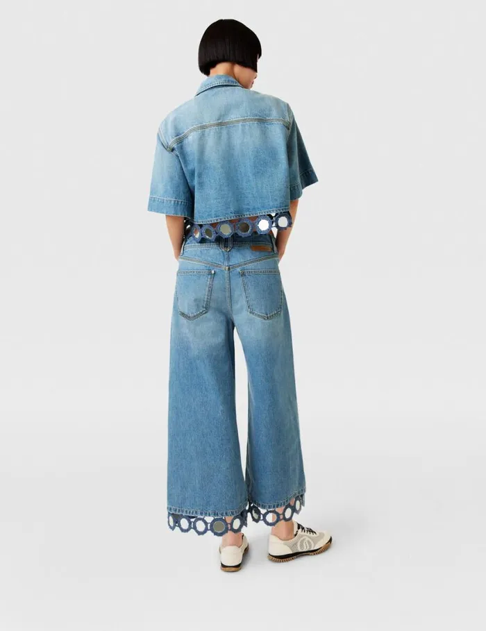 Women Mirror Crochet WideLeg Jeans Light Blue Vintage Denim Stella McCartney Pants And Shorts Women Mirror Crochet WideLeg Jeans Light Blue Vintage Denim Stella McCartney Pants And Shorts