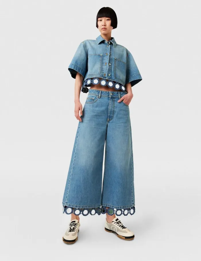 Women Mirror Crochet WideLeg Jeans Light Blue Vintage Denim Stella McCartney Pants And Shorts Women Mirror Crochet WideLeg Jeans Light Blue Vintage Denim Stella McCartney Pants And Shorts