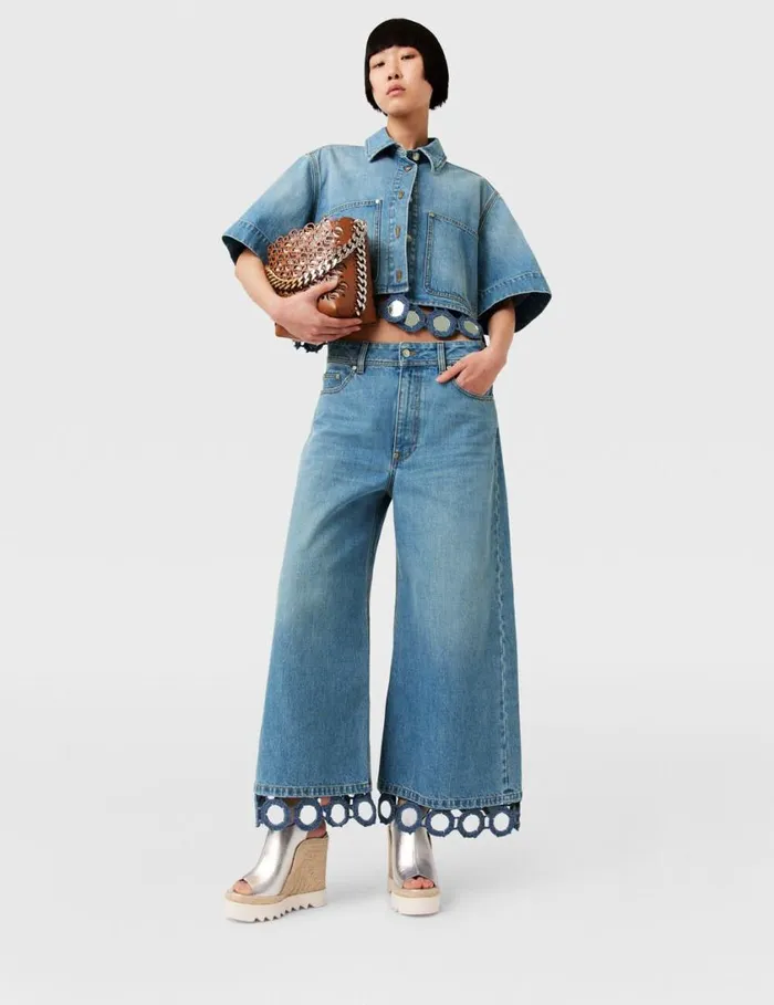 Women Mirror Crochet WideLeg Jeans Light Blue Vintage Denim Stella McCartney Pants And Shorts Women Mirror Crochet WideLeg Jeans Light Blue Vintage Denim Stella McCartney Pants And Shorts