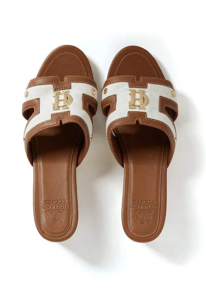 Women Monogram Mule Tan Canvas Holland Cooper Sandals and Slides