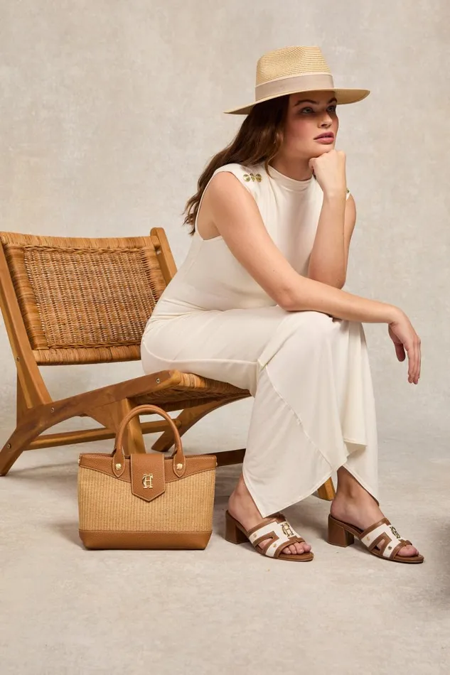 Women Monogram Mule Tan Canvas Holland Cooper Sandals and Slides
