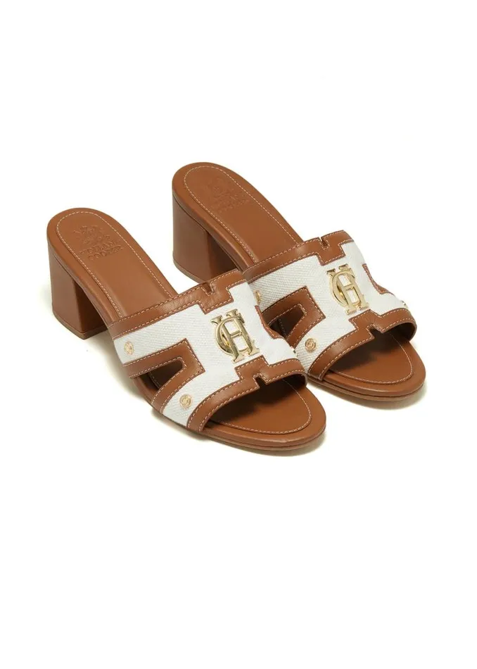 Women Monogram Mule Tan Canvas Holland Cooper Sandals and Slides