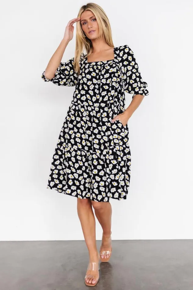 Women Moxie Short Dress Black Daisy Print Baltic Born Bump Friendly