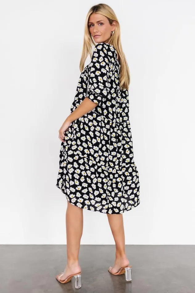 Women Moxie Short Dress Black Daisy Print Baltic Born Bump Friendly Women Moxie Short Dress Black Daisy Print Baltic Born Bump Friendly