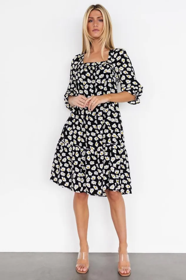 Women Moxie Short Dress Black Daisy Print Baltic Born Bump Friendly Women Moxie Short Dress Black Daisy Print Baltic Born Bump Friendly