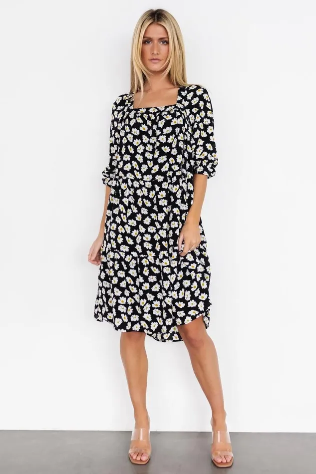 Women Moxie Short Dress Black Daisy Print Baltic Born Bump Friendly Women Moxie Short Dress Black Daisy Print Baltic Born Bump Friendly