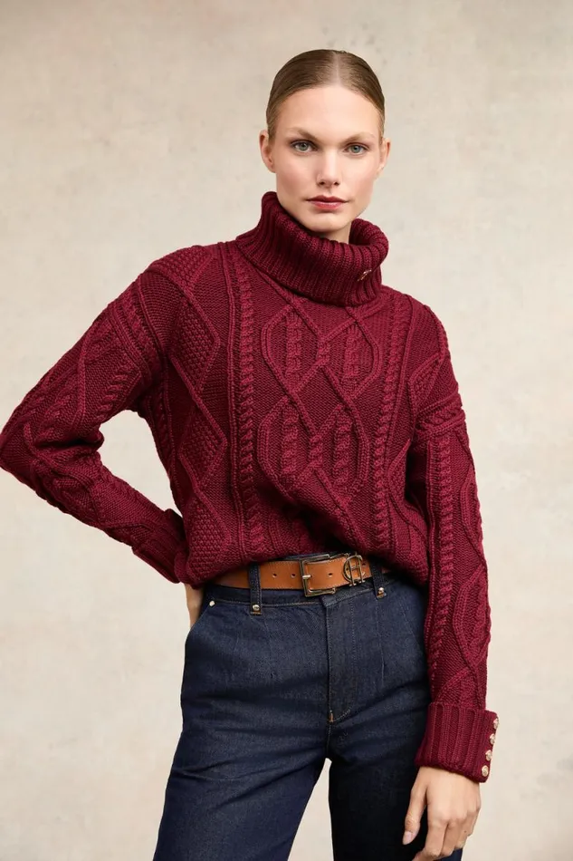 Women Noveli Cable Knit Wine Holland Cooper Knitwear
