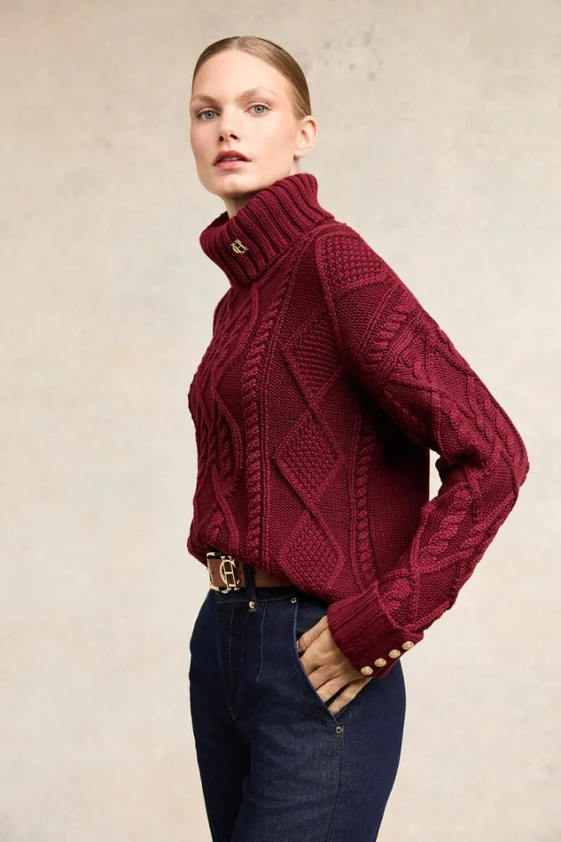 Women Noveli Cable Knit Wine Holland Cooper Knitwear
