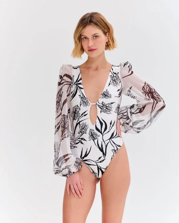 Women One Pieces PatBO IRIS LONG SLEEVE EMBROIDERED ONE PIECE Off White