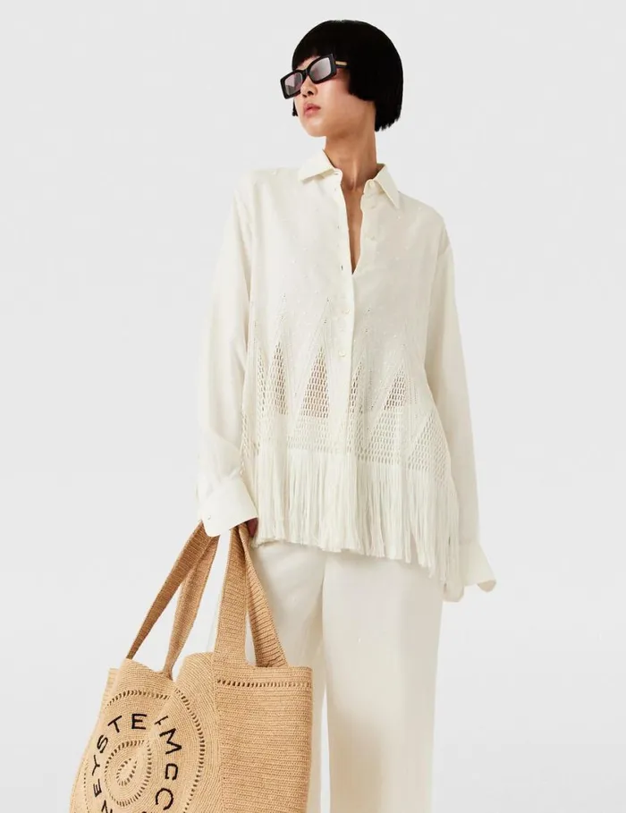 Women OpenKnit Fringe Shirt Cream Stella McCartney Shirts And Tops