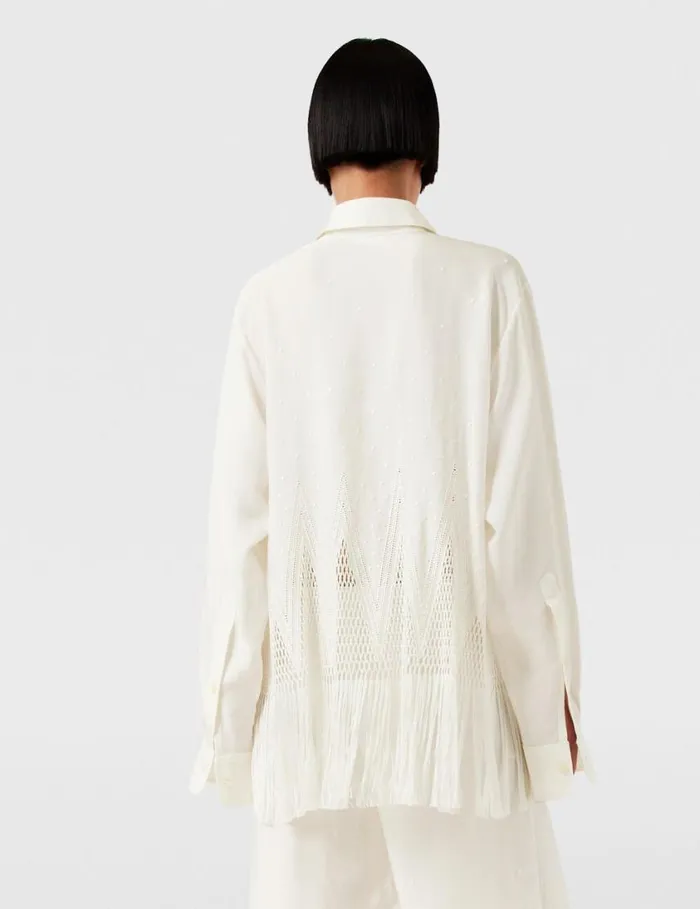 Women OpenKnit Fringe Shirt Cream Stella McCartney Shirts And Tops