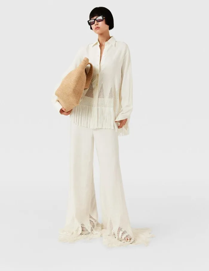 Women OpenKnit Fringe Shirt Cream Stella McCartney Shirts And Tops