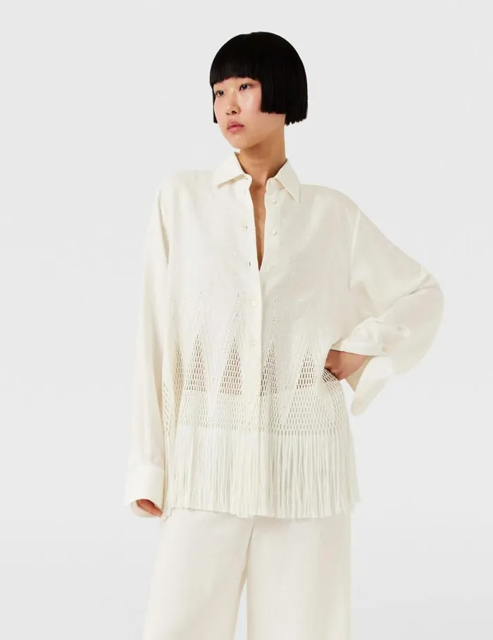 Women OpenKnit Fringe Shirt Cream Stella McCartney Shirts And Tops