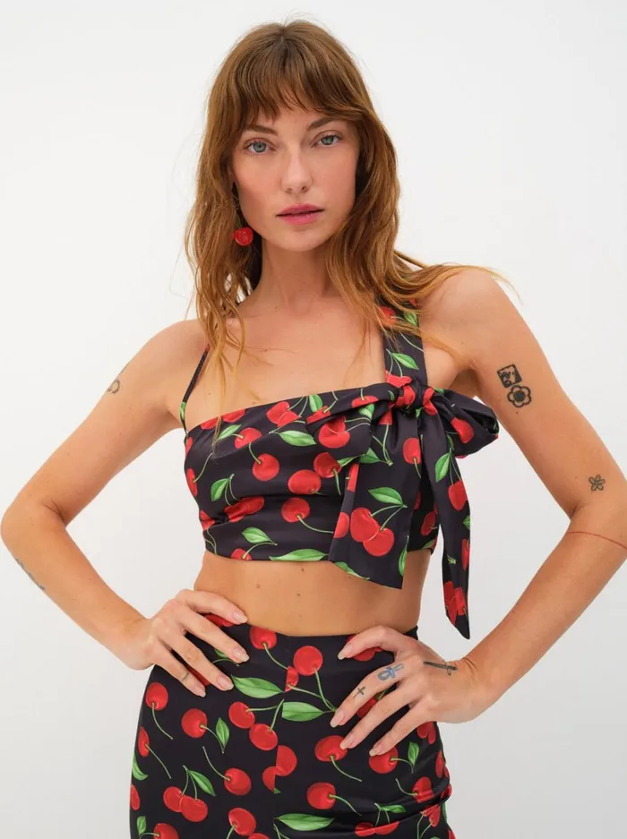 Women Ophelia Crop Top Black For Love and Lemons Tops