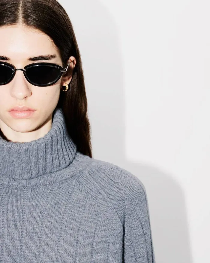 Women Oversized Embroidered Rib Knit Jumper In Wool And Cashmere Misty Grey Kenzo Sweaters And Cardigans