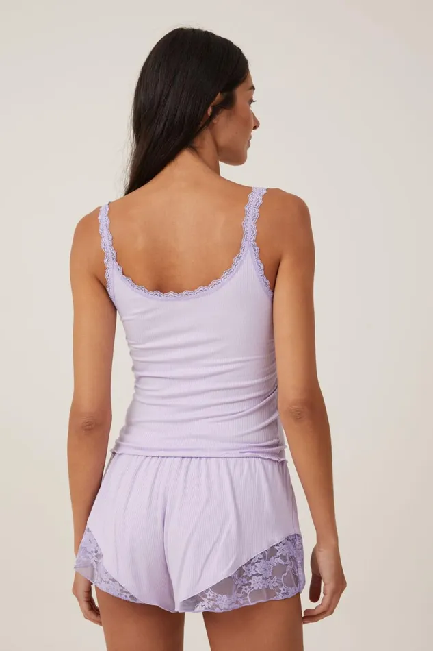 Women Pajamas Cotton On Lacey Rib Cami Lilac Breeze