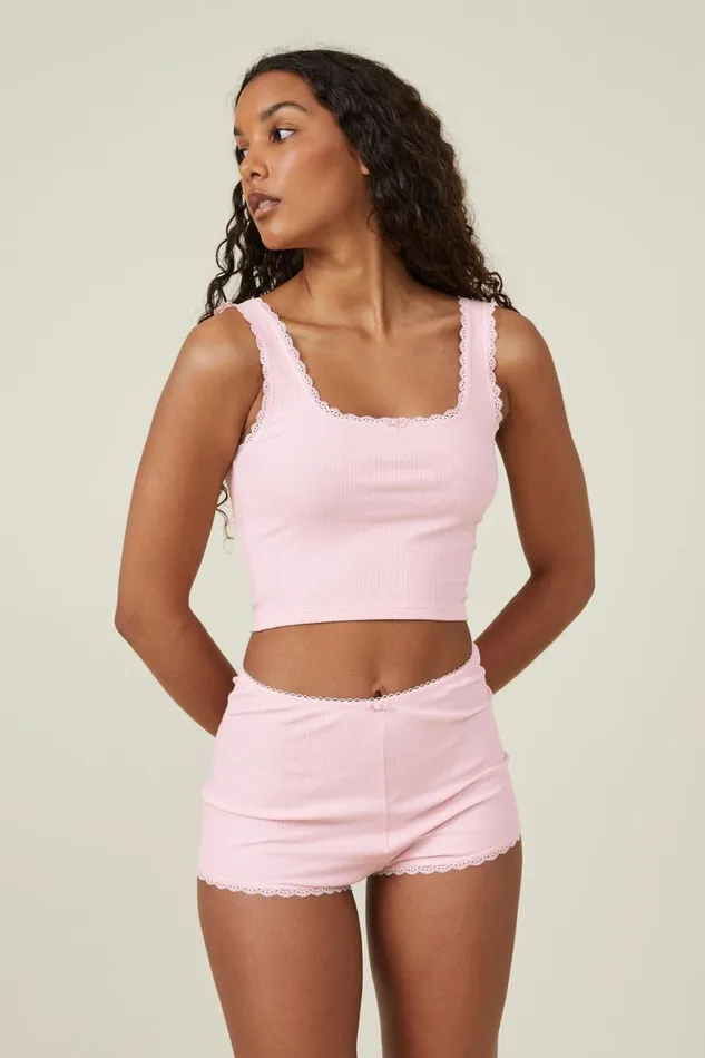 Women Pajamas Cotton On Rib Lace Tank Blushing Bride