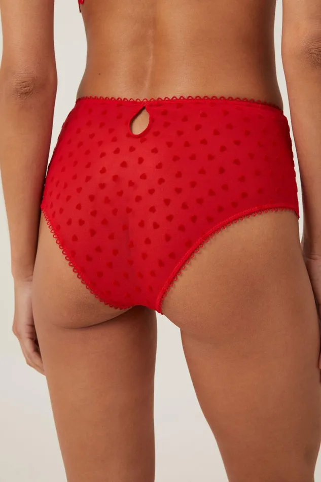 Women Panties Cotton On Sasha Flocking Mesh High Waist Bikini Brief Scarlett Red