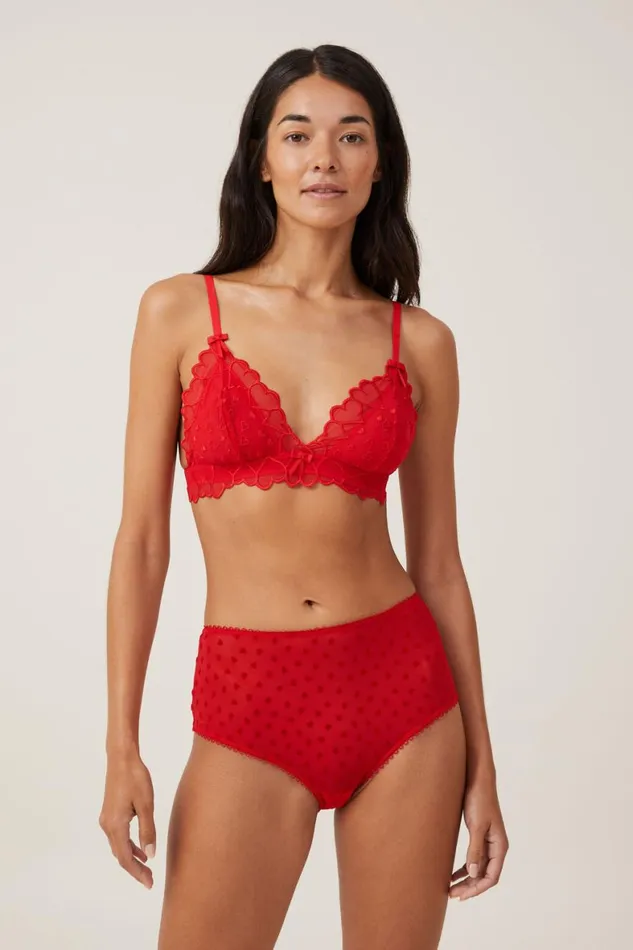 Women Panties Cotton On Sasha Flocking Mesh High Waist Bikini Brief Scarlett Red