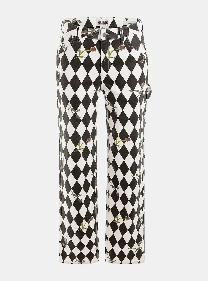 Women Pants GUESS Guess Originals Black Multi Rose Diamond Carpenter Pants Women Pants GUESS Guess Originals Black Multi Rose Diamond Carpenter Pants