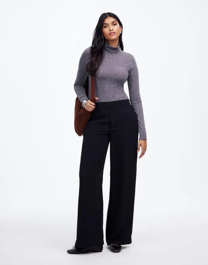 Women Pants Madewell PullOn Straight Pants In Crepe True Black
