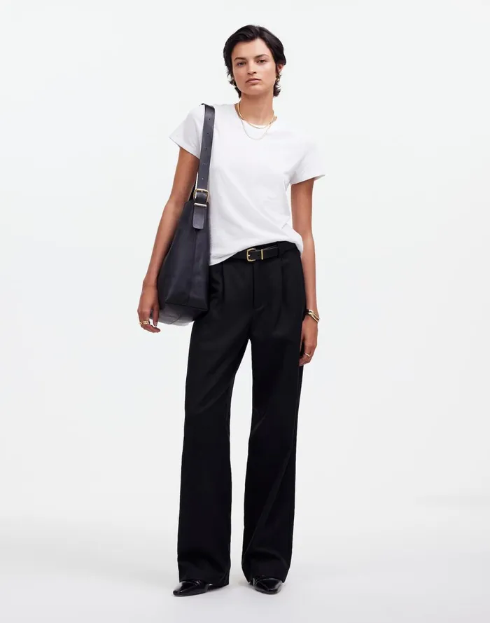 Women Pants Madewell Slouchy Straight Pants In Drapey Twill True Black