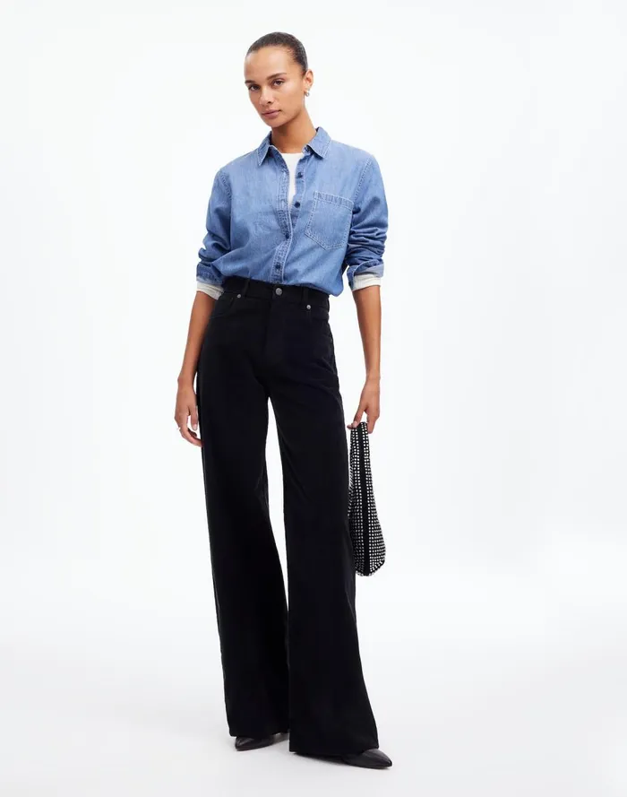 Women Pants Madewell SuperwideLeg Pants In Corduroy True Black