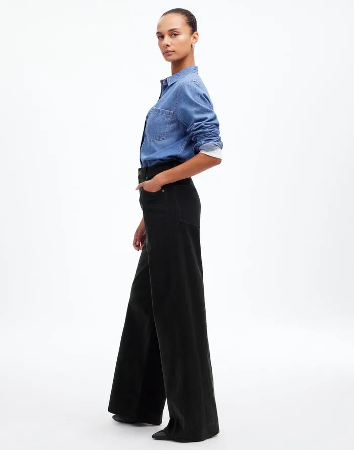 Women Pants Madewell SuperwideLeg Pants In Corduroy True Black