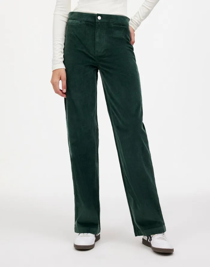 Women Pants Madewell The Emmett WideLeg Pant In Corduroy Welt Pocket Edition Luxury Forest