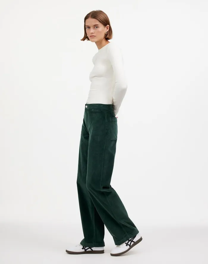 Women Pants Madewell The Emmett WideLeg Pant In Corduroy Welt Pocket Edition Luxury Forest
