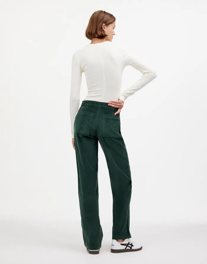 Women Pants Madewell The Emmett WideLeg Pant In Corduroy Welt Pocket Edition Luxury Forest