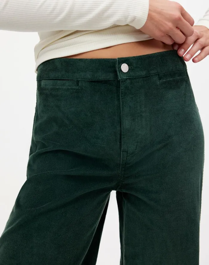 Women Pants Madewell The Emmett WideLeg Pant In Corduroy Welt Pocket Edition Luxury Forest