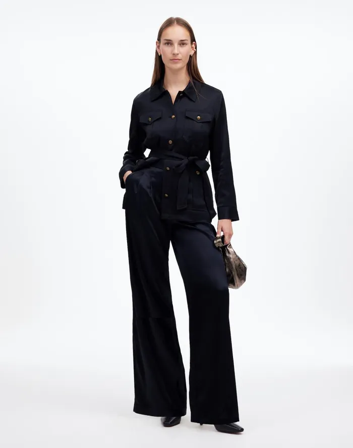 Women Pants Madewell The Harlow SuperwideLeg In Stretch Satin True Black