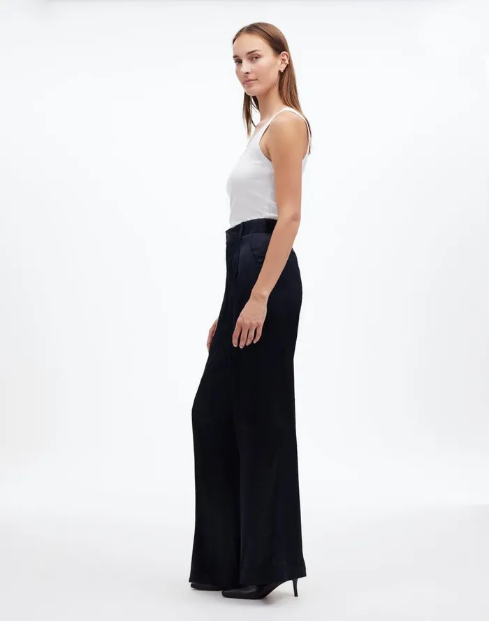 Women Pants Madewell The Harlow SuperwideLeg In Stretch Satin True Black