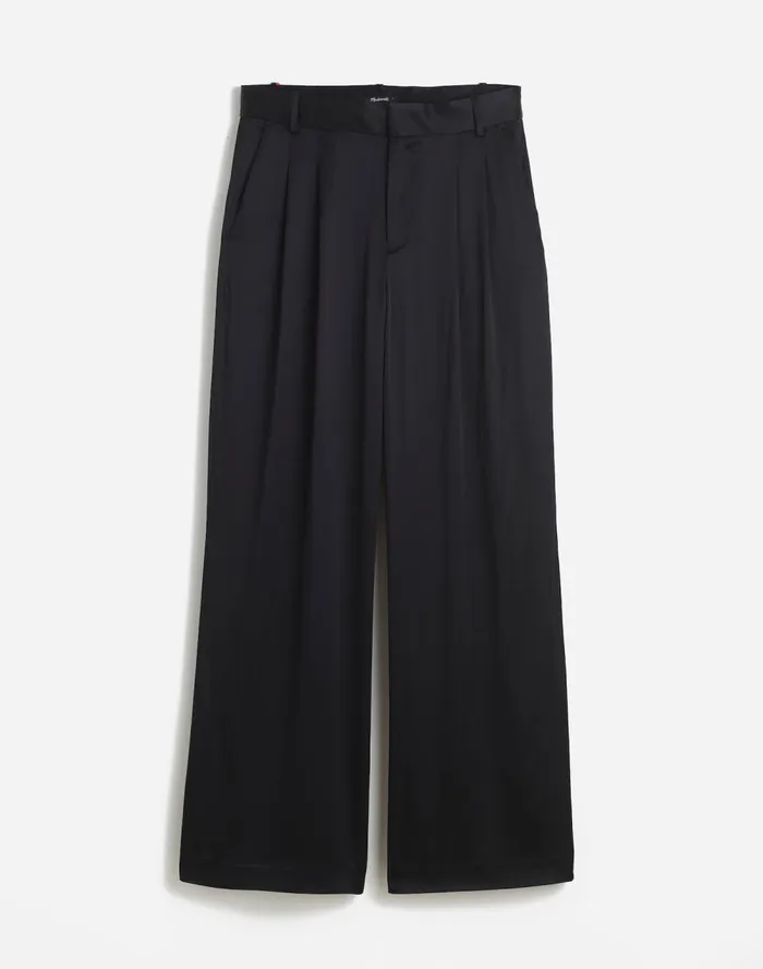 Women Pants Madewell The Harlow SuperwideLeg In Stretch Satin True Black