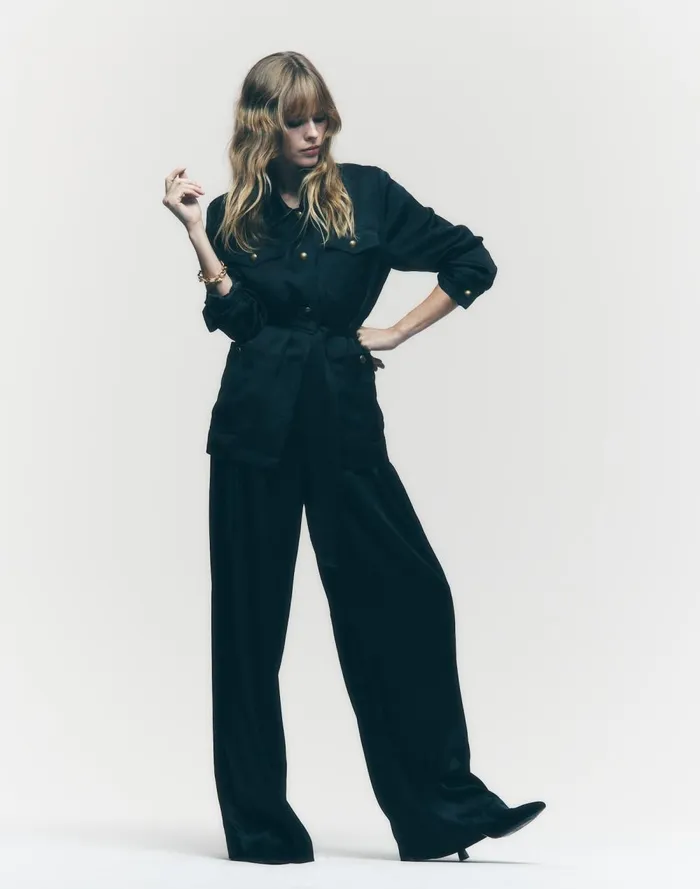 Women Pants Madewell The Harlow SuperwideLeg In Stretch Satin True Black