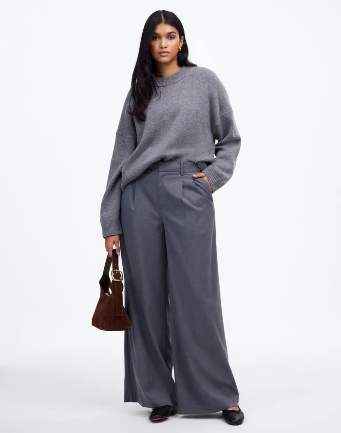 Women Pants Madewell The Harlow SuperwideLeg Trouser In Flannel Light Grey