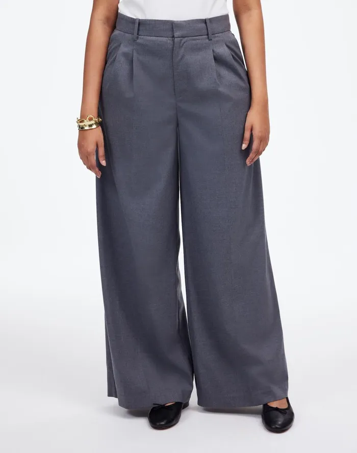 Women Pants Madewell The Harlow SuperwideLeg Trouser In Flannel Light Grey