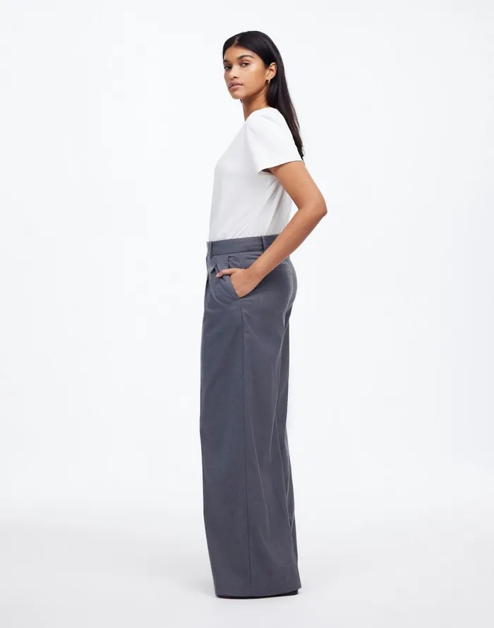 Women Pants Madewell The Harlow SuperwideLeg Trouser In Flannel Light Grey