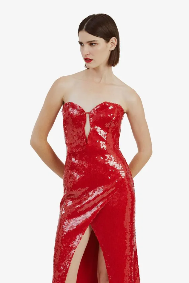 Women Party Dresses Bardot Antigone Sequin Midi Dress In Deep Red Deep Red