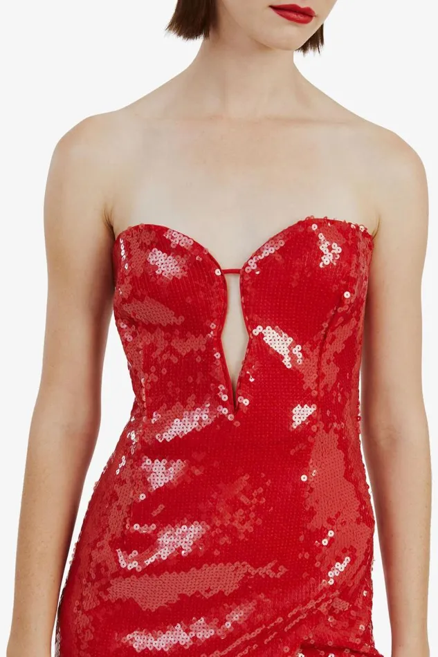 Women Party Dresses Bardot Antigone Sequin Midi Dress In Deep Red Deep Red