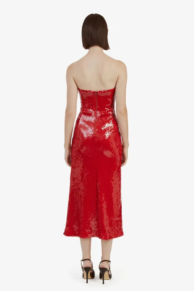 Women Party Dresses Bardot Antigone Sequin Midi Dress In Deep Red Deep Red